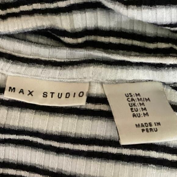 Max Studio Black White Knit Striped Short Sleeve Slim Fit Tee T-shirt Top Size M - Picture 3 of 4